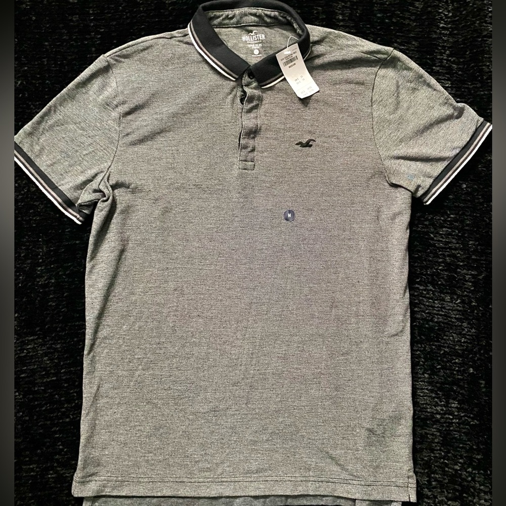 NWT Guys Hollister Epic Flex Stretch Polo Shirts Black Gray Size Medium